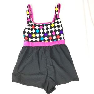 Bold Print 80s Swimsuit Hot Pink Multicolor